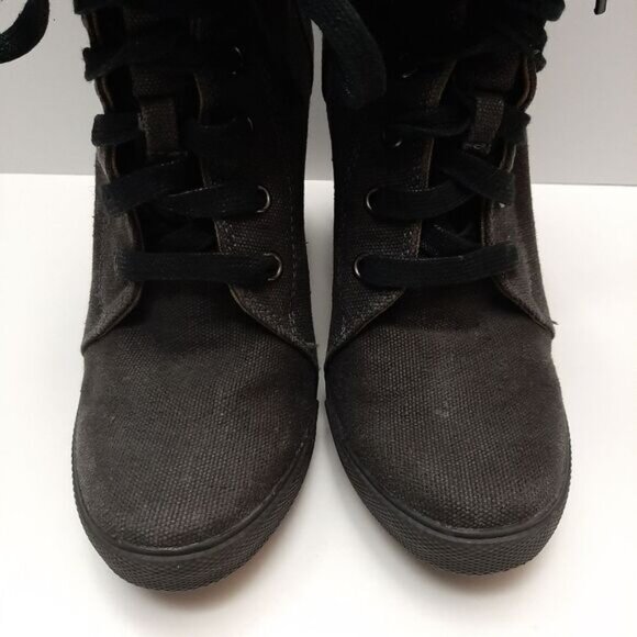 ALDO Canvas Lace-Up High Heel Fold-Over Ankle Boots Sz 8 - 8.5 - Picture 7 of 15